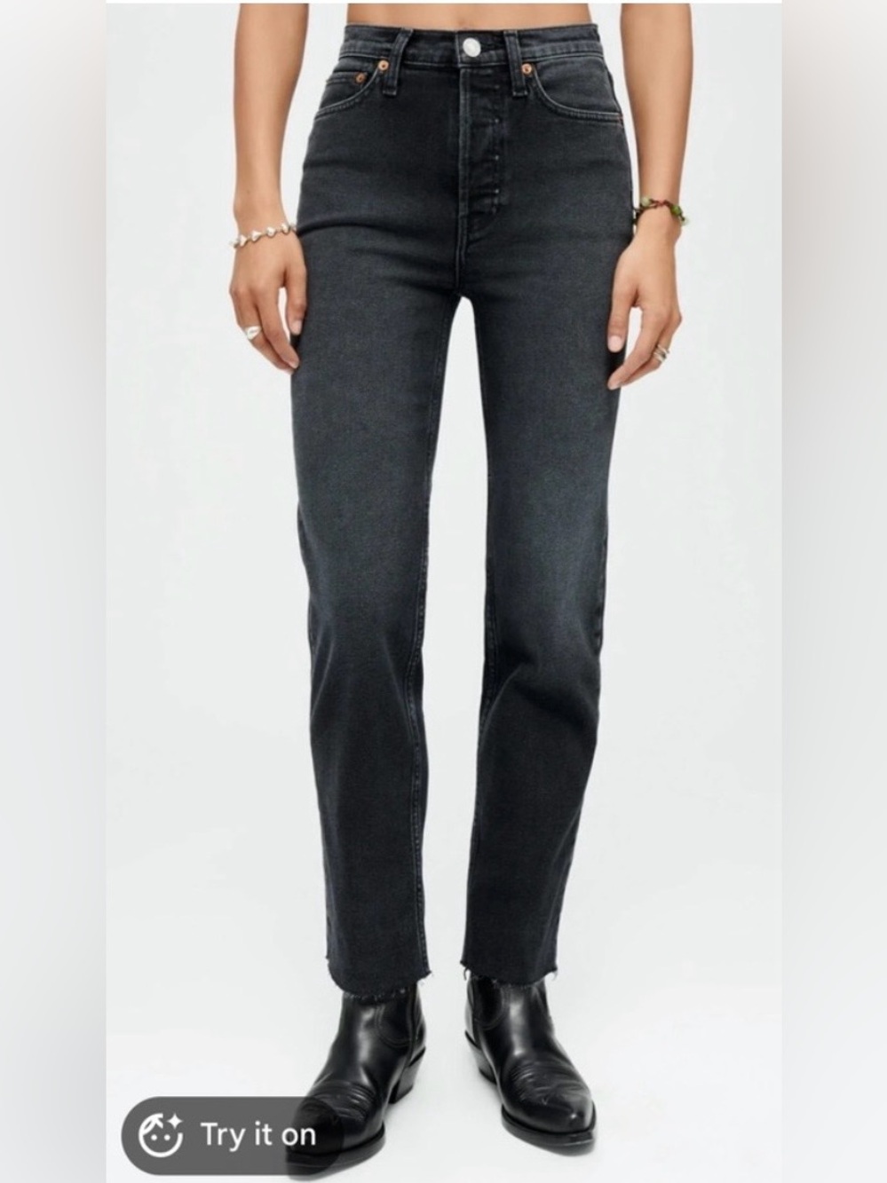 NWT Re/Done 70s High Rise Skinny Boot in Washed Black